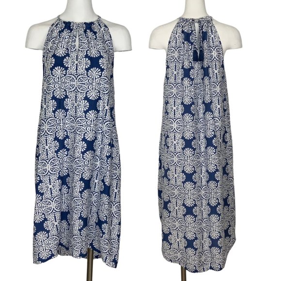Vineyard Vines Dresses & Skirts - Vineyard Vines Mirrored Leaves Trapeze Halter Dress 6 Blue Asymmetrical